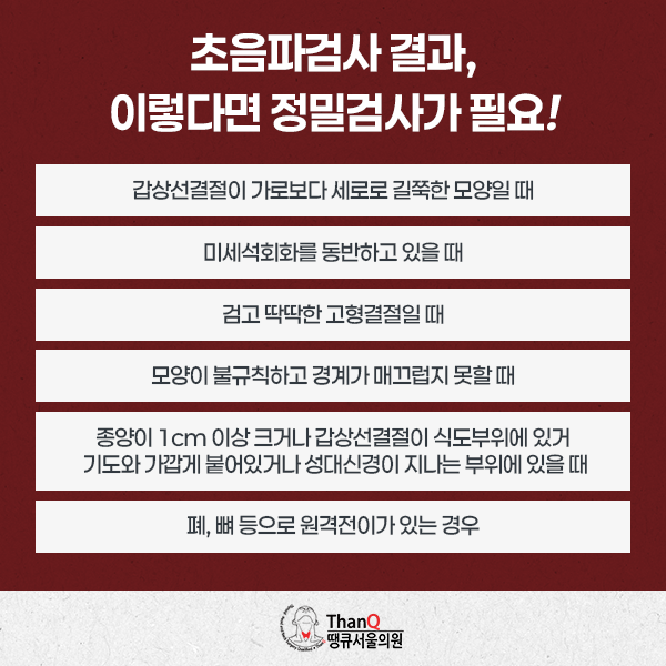 땡큐서울의원 - [땡큐서울의원 갑상선클리닉 _ 이명원 원장 의학칼럼] 건강검진에서 마주한 갑상선결절, 모양과 초음파 등급으로 확인하는 악성 위험도